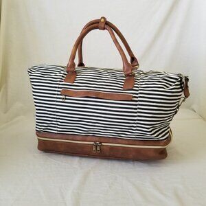 NWT! Cluci Canvas & Faux Leather Duffel Tote with Bottom Shoe Compartment